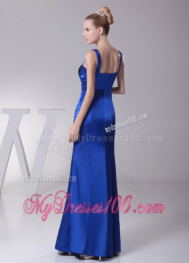 2013 Straps Blue Beaded Decorate Shoulder Custom Made Mother Of The Bride Dress