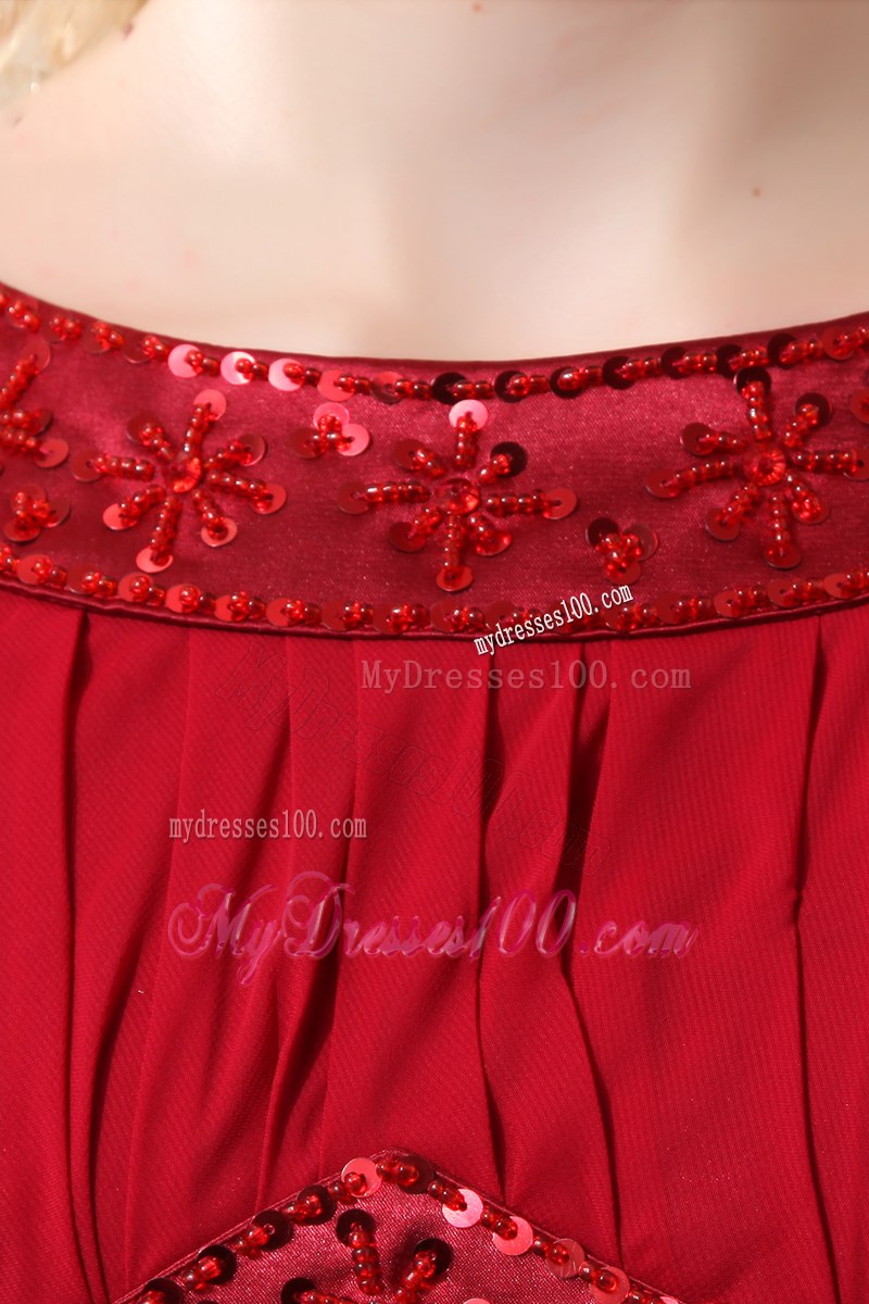 Modest Wine Red Column Wedding Guest Dress Scoop Brush Train Beading Ruched Brush Train