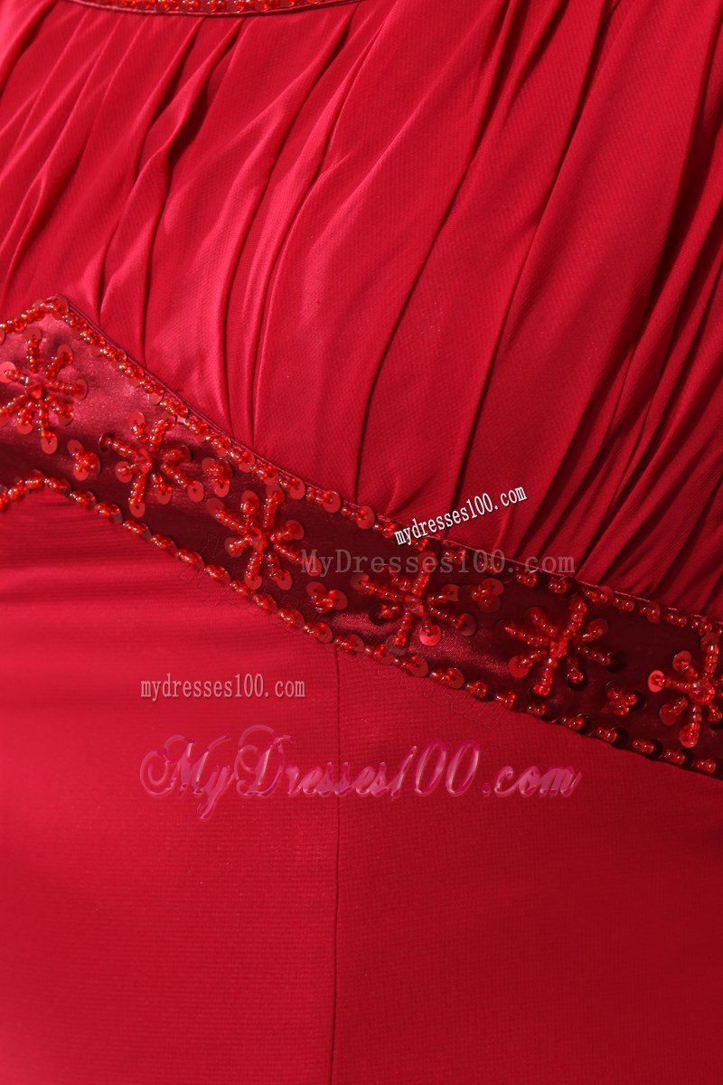 Modest Wine Red Column Wedding Guest Dress Scoop Brush Train Beading Ruched Brush Train