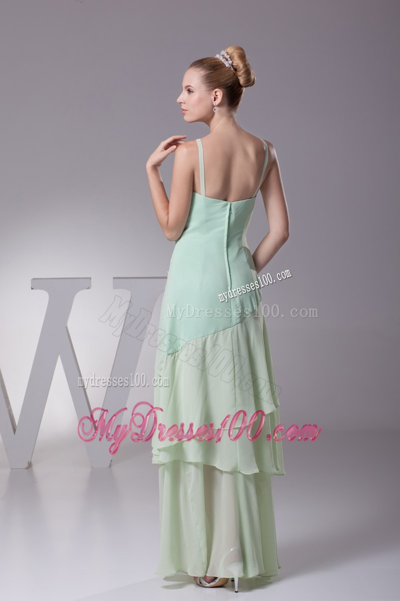 Sexy Spaghetti Straps Apple Green Beading V-neck Column Long Wedding Guest Dresses