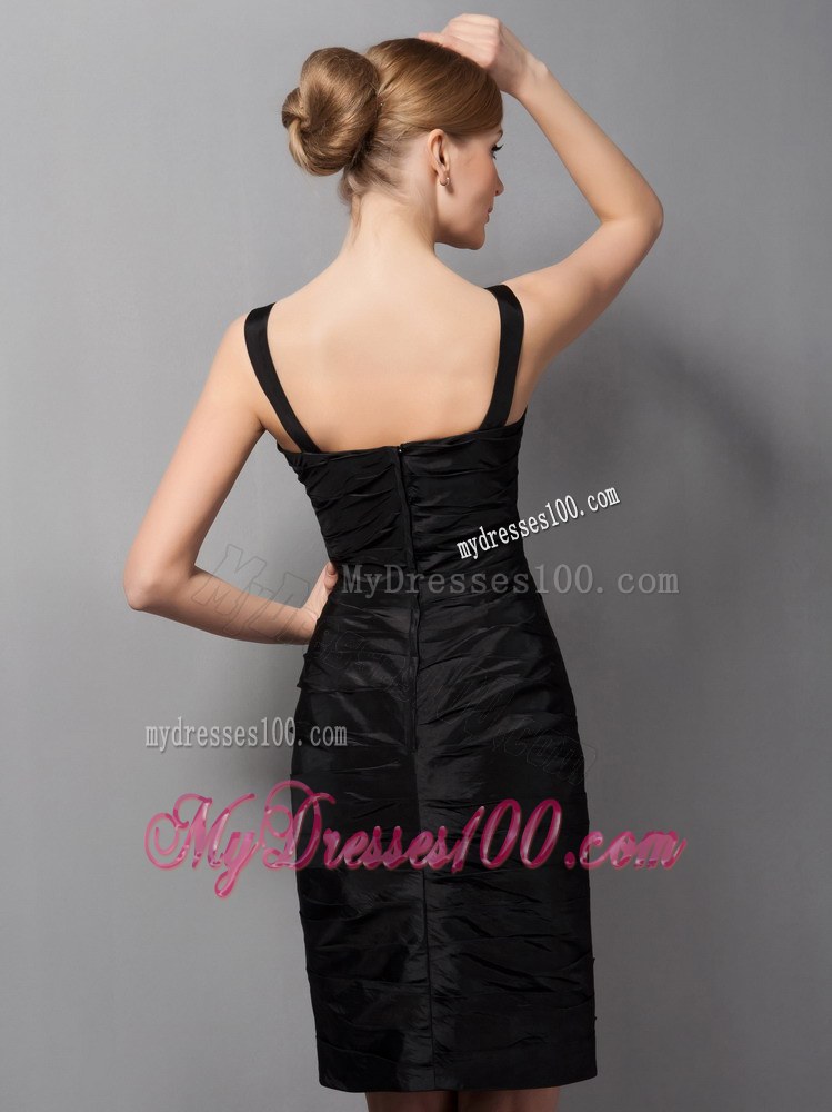 Black Column Wide Straps Mini-length Ruching Flower Mother of the Bride Dress