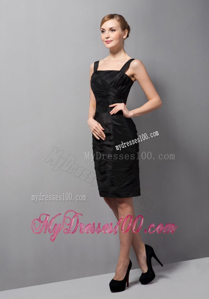 Black Column Wide Straps Mini-length Ruching Flower Mother of the Bride Dress