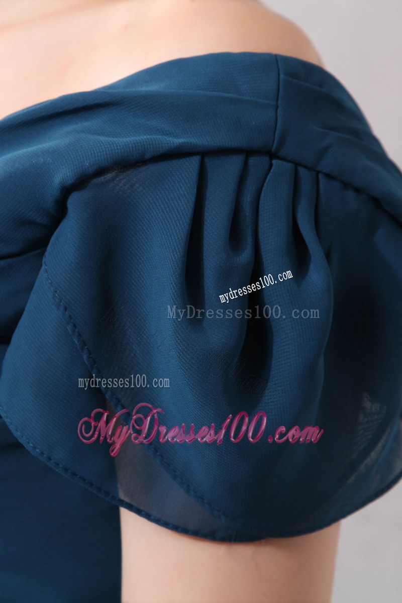 Elegant Navy Blue Cap Sleeves Wedding Guest Dress Column V-neck Ankle-length Beading