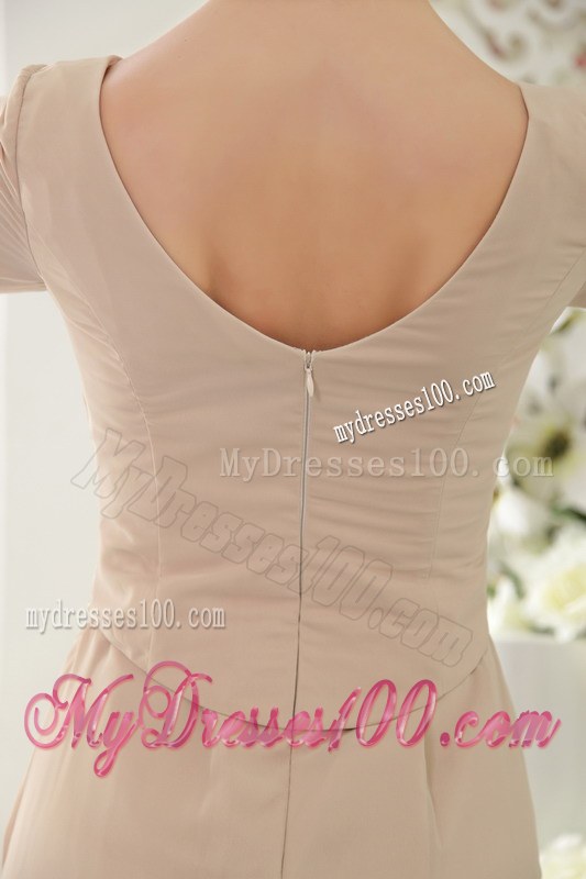 Champagne Column Sheath V-neck Half Sleeves Beading Mother of Bride Dress