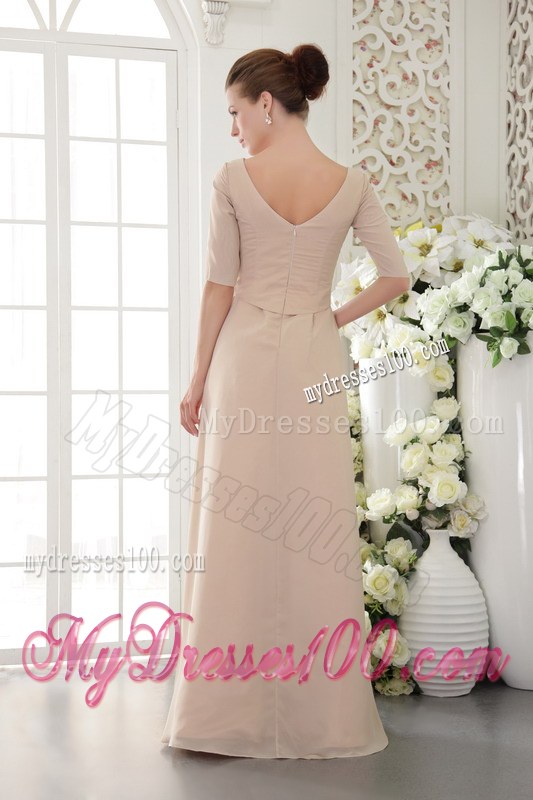 Champagne Column Sheath V-neck Half Sleeves Beading Mother of Bride Dress