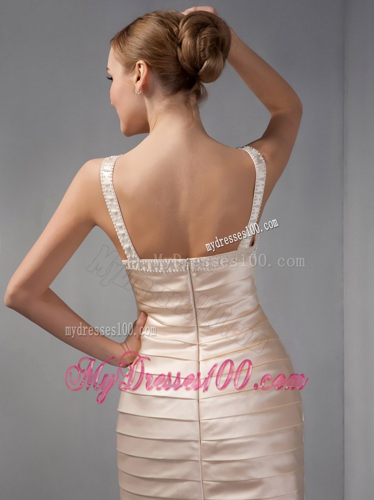 Chanpagne Column Scoop Knee-length Beading Ruched Mother of the Bride Dress