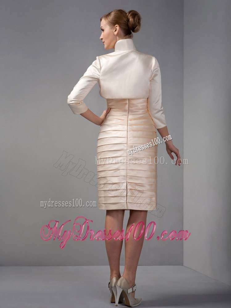 Chanpagne Column Scoop Knee-length Beading Ruched Mother of the Bride Dress