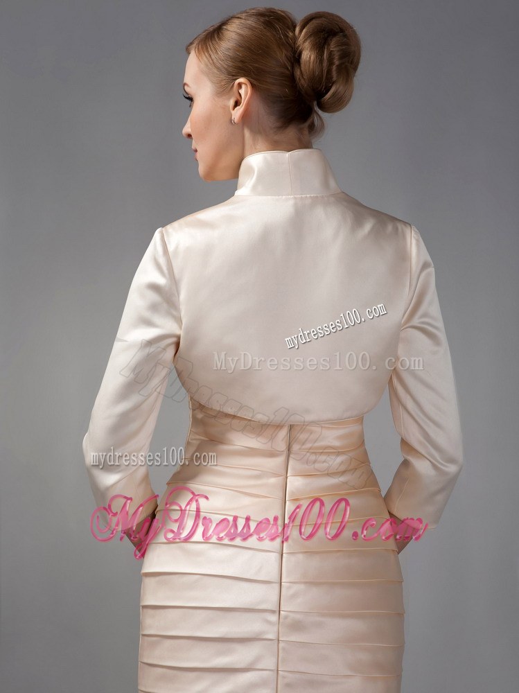 Chanpagne Column Scoop Knee-length Beading Ruched Mother of the Bride Dress