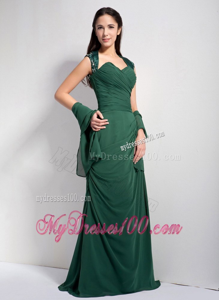 Customize Dark Green Column Mother Of The Brides Dress Sweetheart Ruched Brush Train