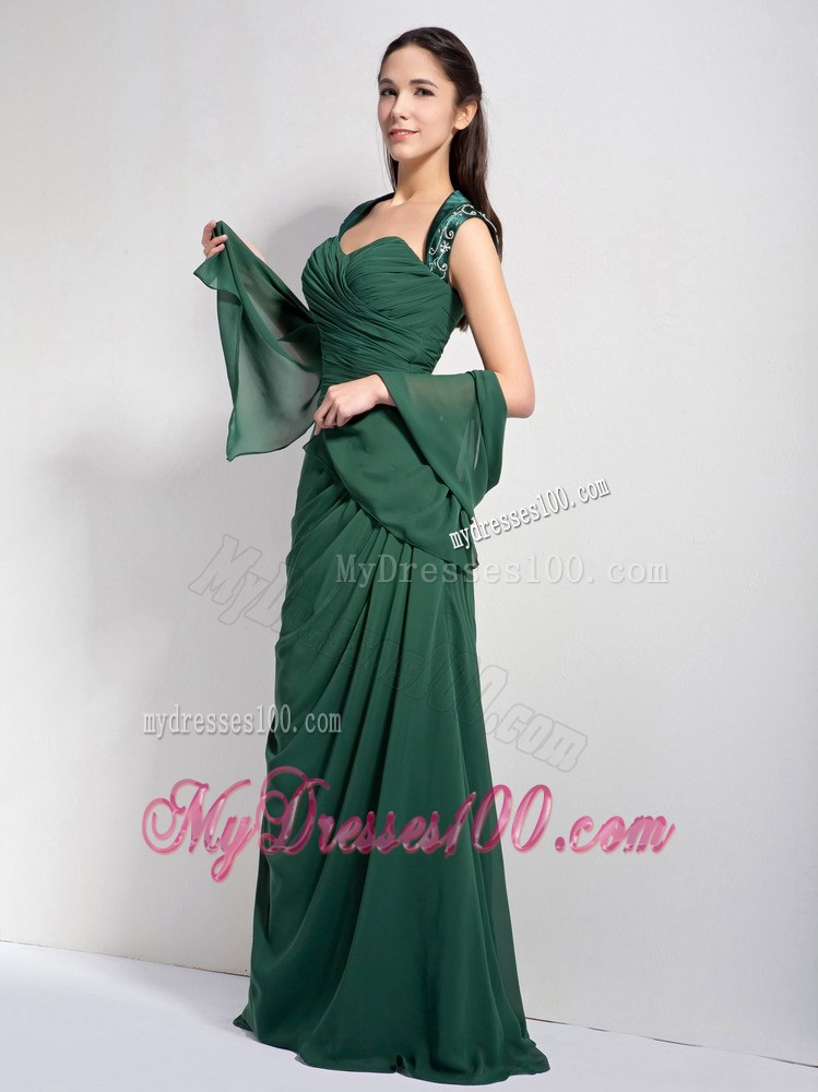 Customize Dark Green Column Mother Of The Brides Dress Sweetheart Ruched Brush Train