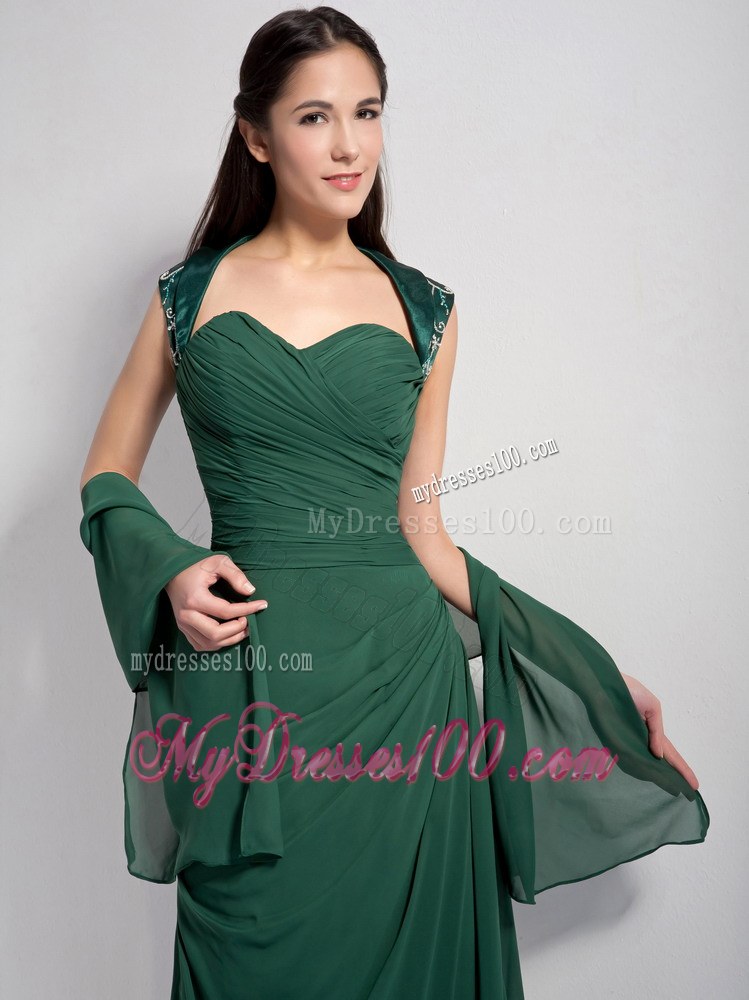 Customize Dark Green Column Mother Of The Brides Dress Sweetheart Ruched Brush Train
