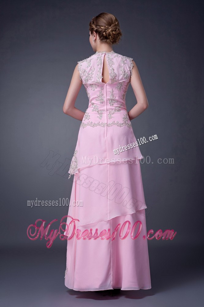 Customize Baby Pink Empire V-neck Mother of the Bride Dress Floor-length Appliques