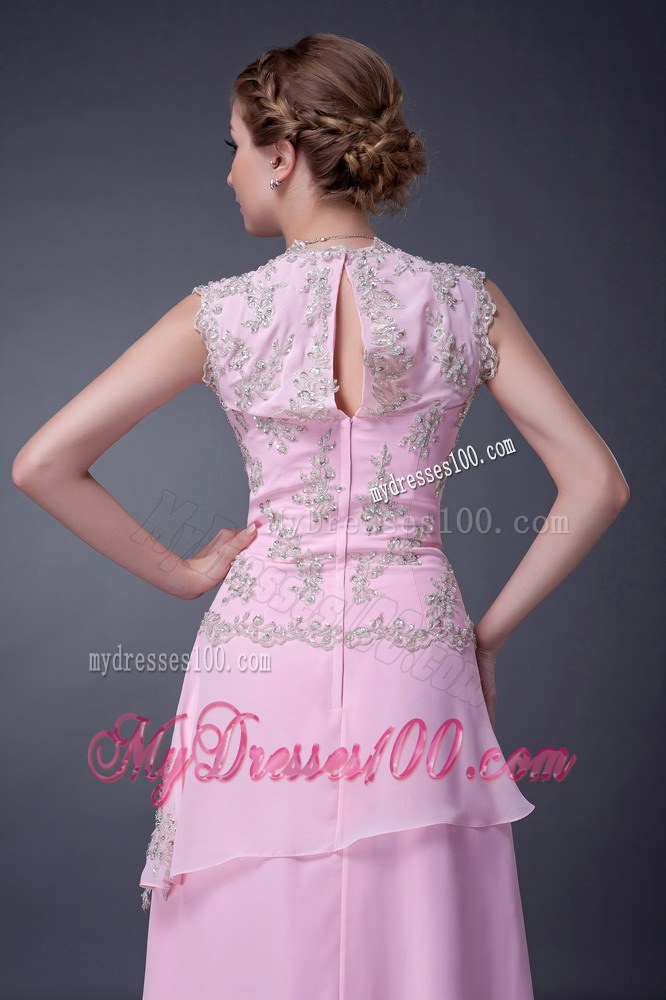 Customize Baby Pink Empire V-neck Mother of the Bride Dress Floor-length Appliques