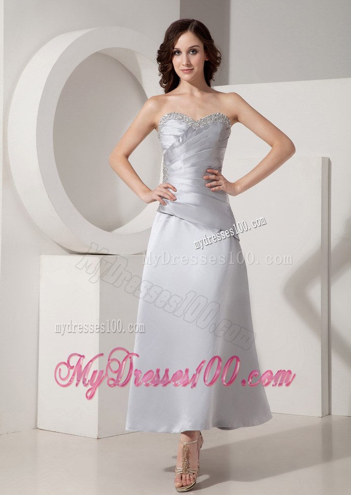 Gray Princess Sweetheart Ankle-length Beading Wedding Guest Dresses