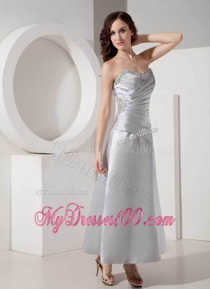 Gray Princess Sweetheart Ankle-length Beading Wedding Guest Dresses