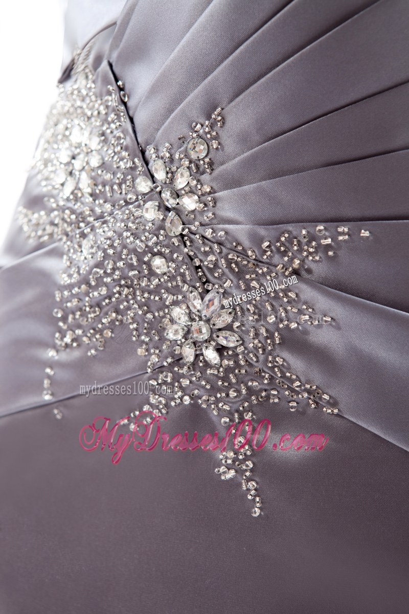 Grey Column Sheath Sweetheart Knee-length Beading Mother of the Bride Dress