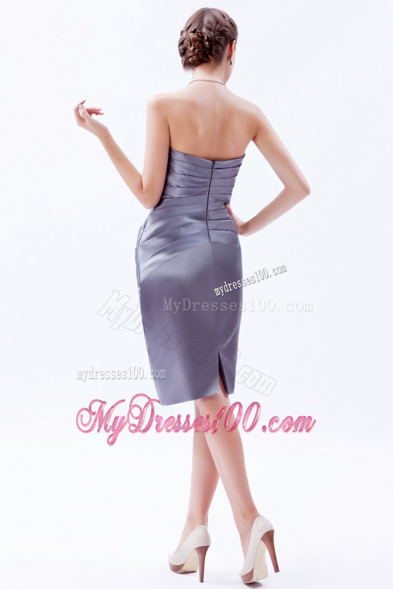 Grey Column Sheath Sweetheart Knee-length Beading Mother of the Bride Dress