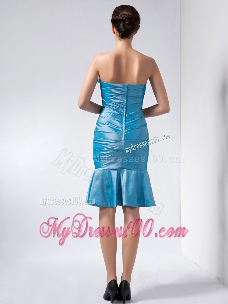 Sweet 2014 Baby Blue Column Strapless Hand Made Flowers Wedding Guest Dresseses