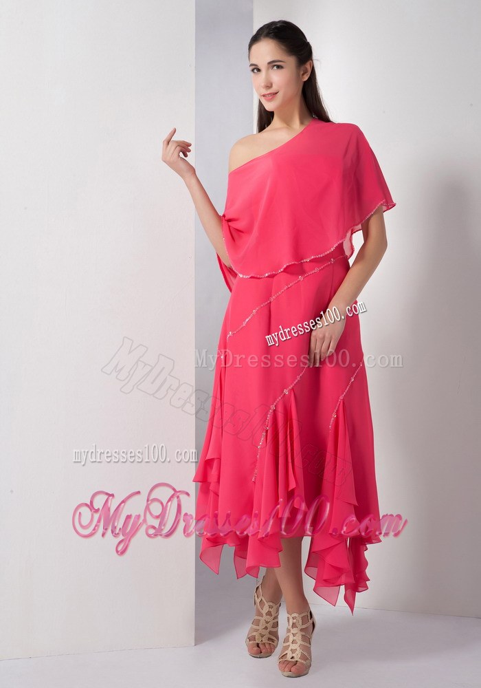 Unique Coral Red Mother Of The Brides Dress Empire Strapless Sequins Asymmetrical