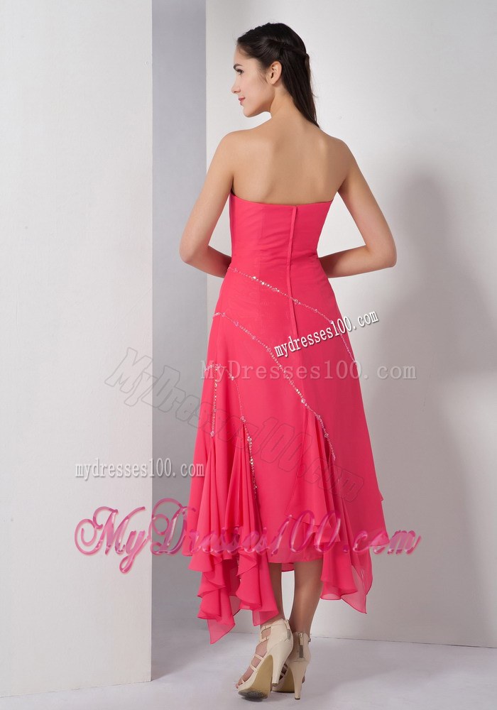 Unique Coral Red Mother Of The Brides Dress Empire Strapless Sequins Asymmetrical