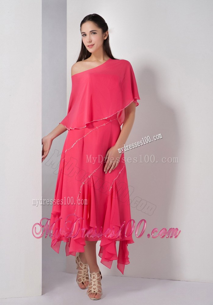 Unique Coral Red Mother Of The Brides Dress Empire Strapless Sequins Asymmetrical