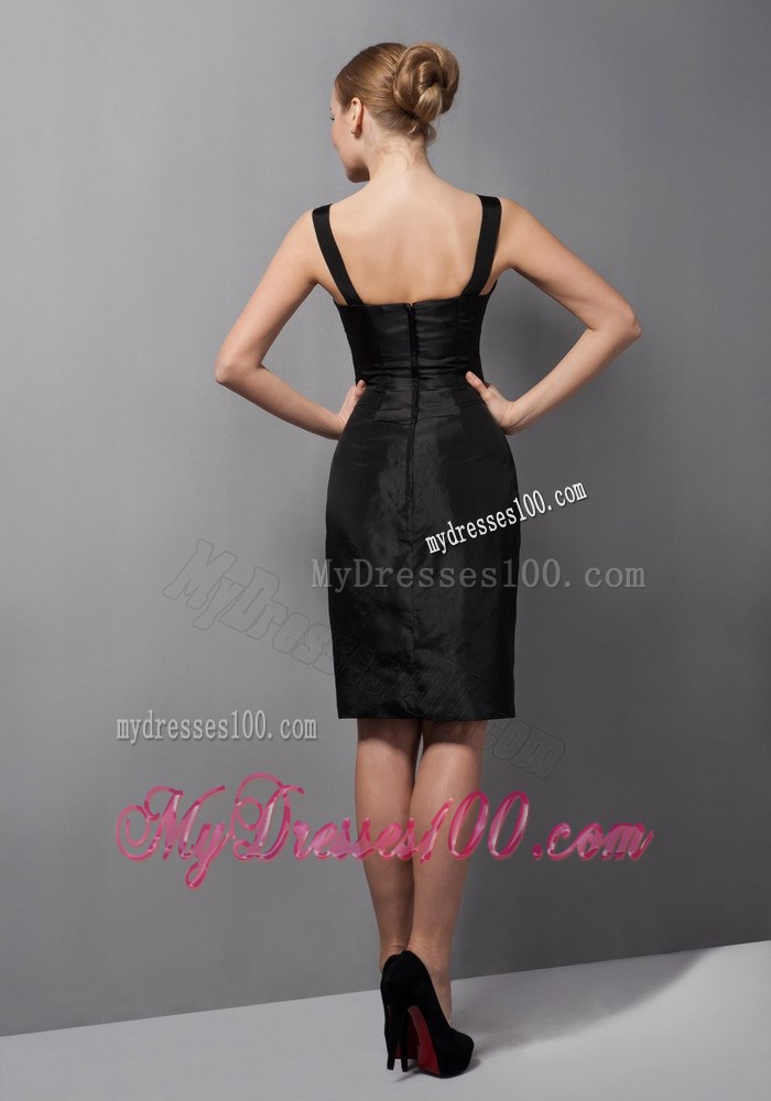 Customize Black Column Mother of the Bride Dresses Straps Ruching Mini-length