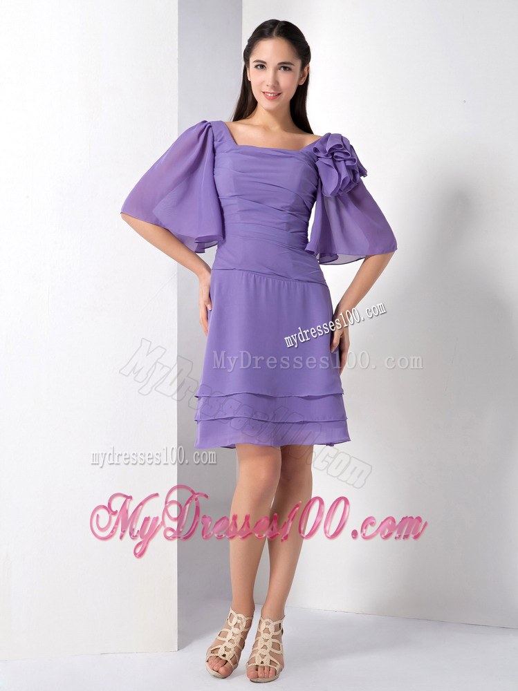 Gorgeous 2013 Purple Empire Square Half Sleeves Knee-length Wedding Guest Dresses