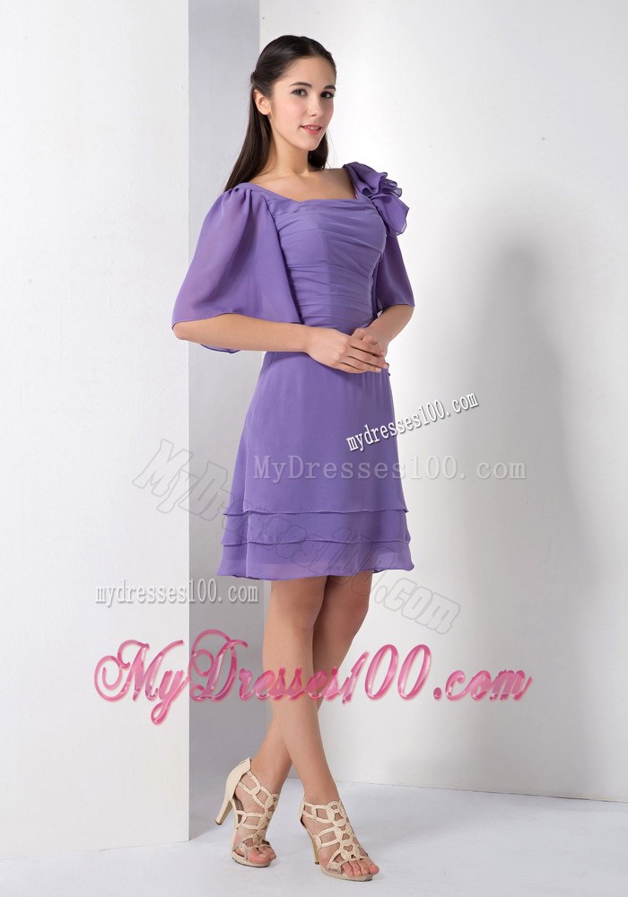 Gorgeous 2013 Purple Empire Square Half Sleeves Knee-length Wedding Guest Dresses