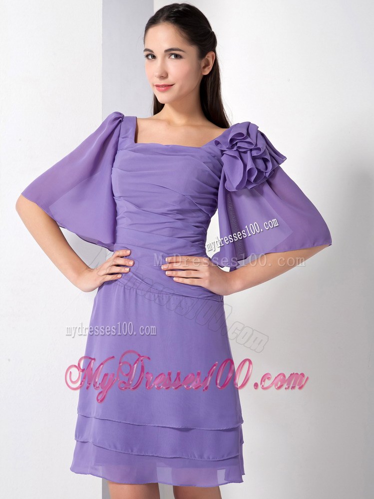 Gorgeous 2013 Purple Empire Square Half Sleeves Knee-length Wedding Guest Dresses