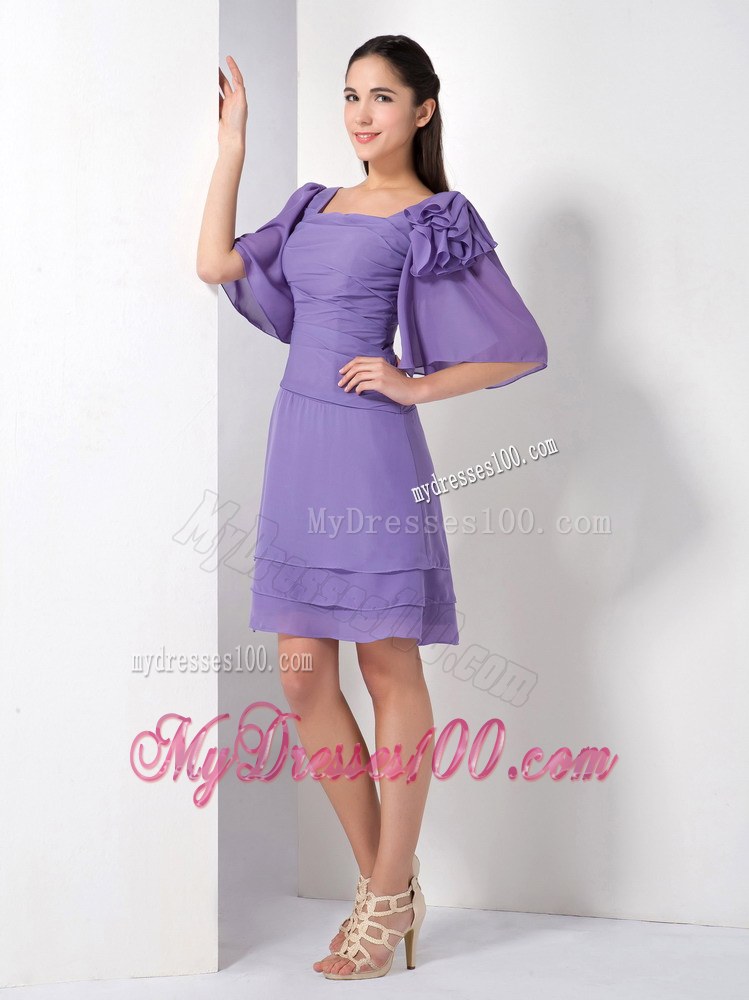 Gorgeous 2013 Purple Empire Square Half Sleeves Knee-length Wedding Guest Dresses