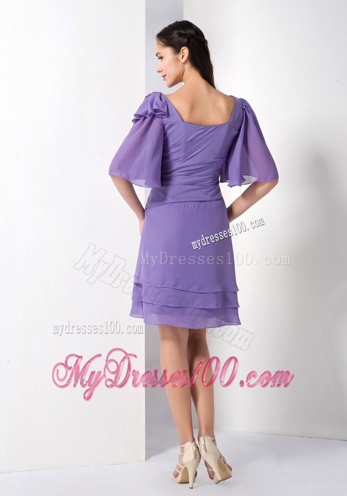 Gorgeous 2013 Purple Empire Square Half Sleeves Knee-length Wedding Guest Dresses