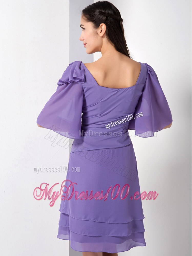 Gorgeous 2013 Purple Empire Square Half Sleeves Knee-length Wedding Guest Dresses