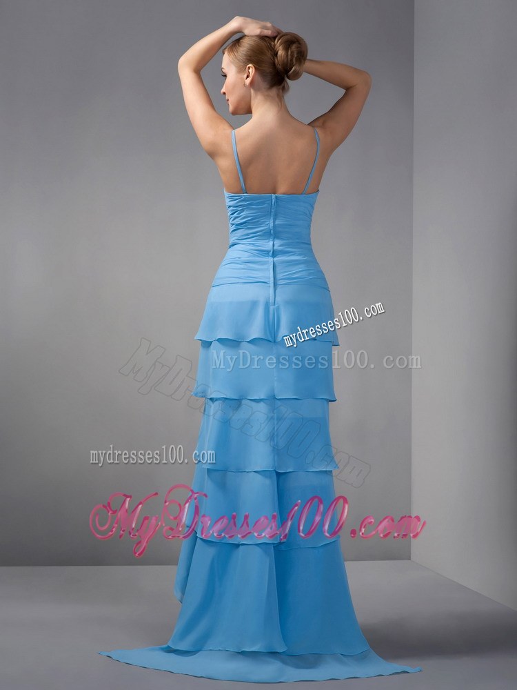 Custom Made Sky Blue Mother of the Bride Dress Straps Beading Ruching Brush Train