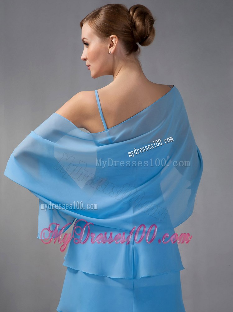 Custom Made Sky Blue Mother of the Bride Dress Straps Beading Ruching Brush Train