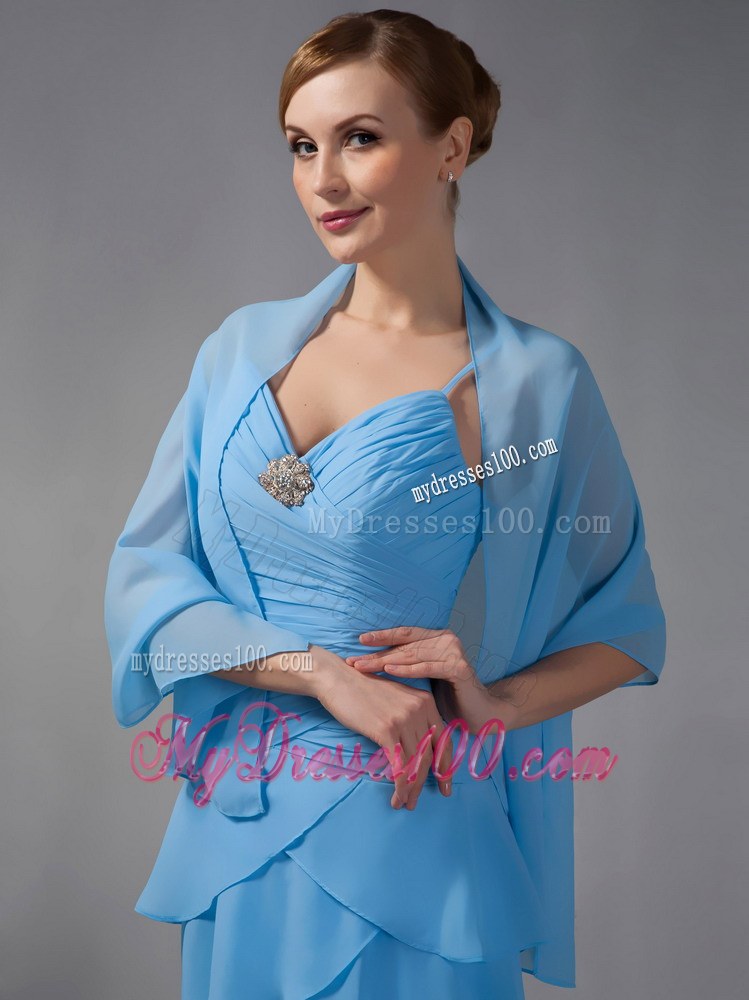 Custom Made Sky Blue Mother of the Bride Dress Straps Beading Ruching Brush Train