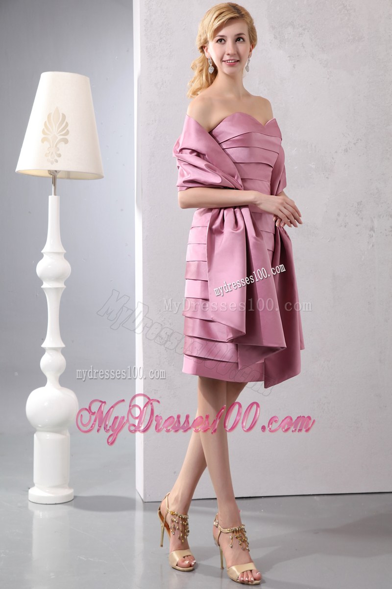 Discout Pink Column Sweetheart Ruffled Layers Mother of the Bride Dress Knee-length