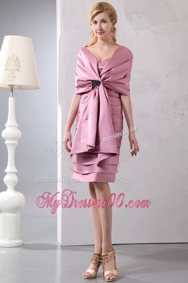 Discout Pink Column Sweetheart Ruffled Layers Mother of the Bride Dress Knee-length
