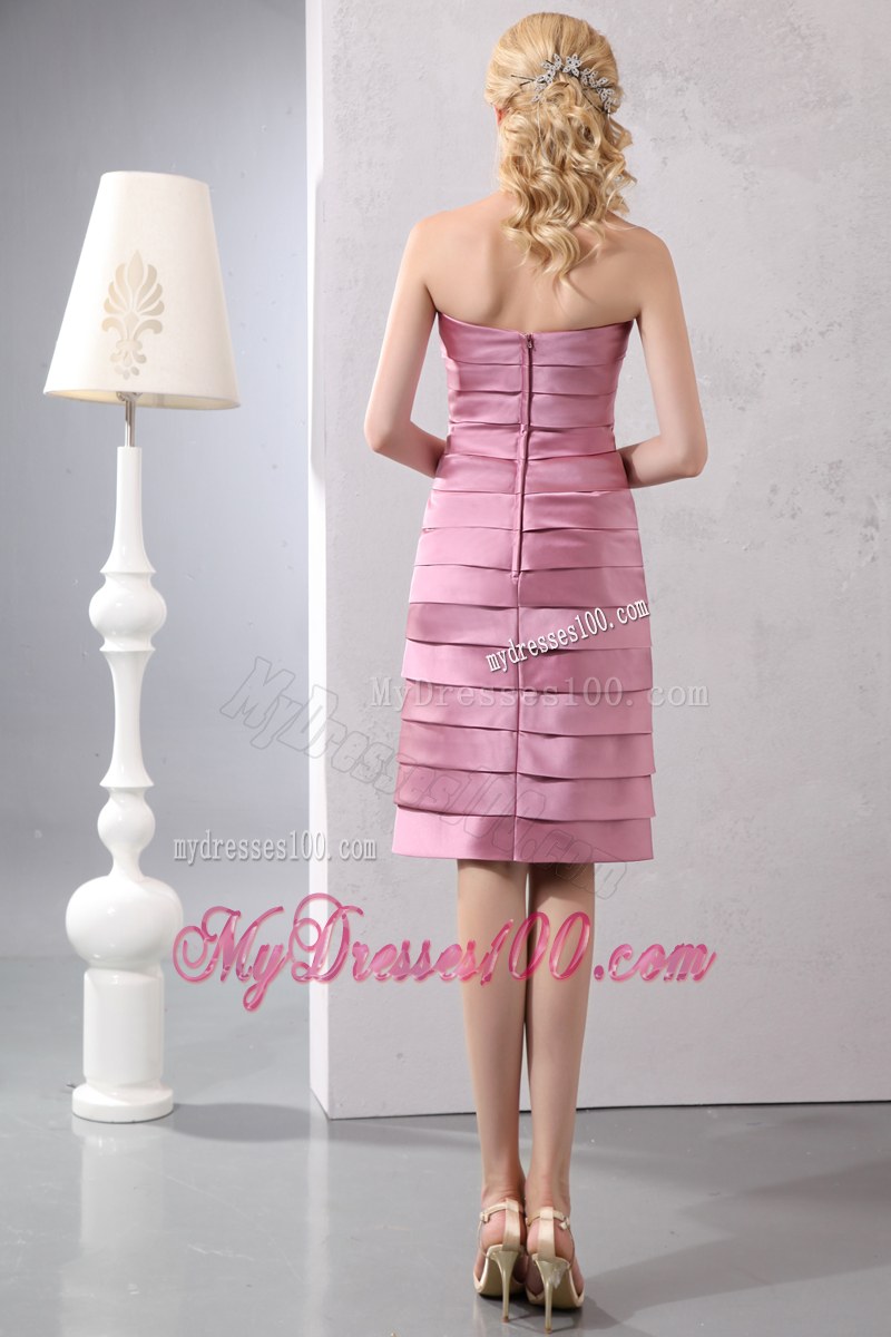 Discout Pink Column Sweetheart Ruffled Layers Mother of the Bride Dress Knee-length