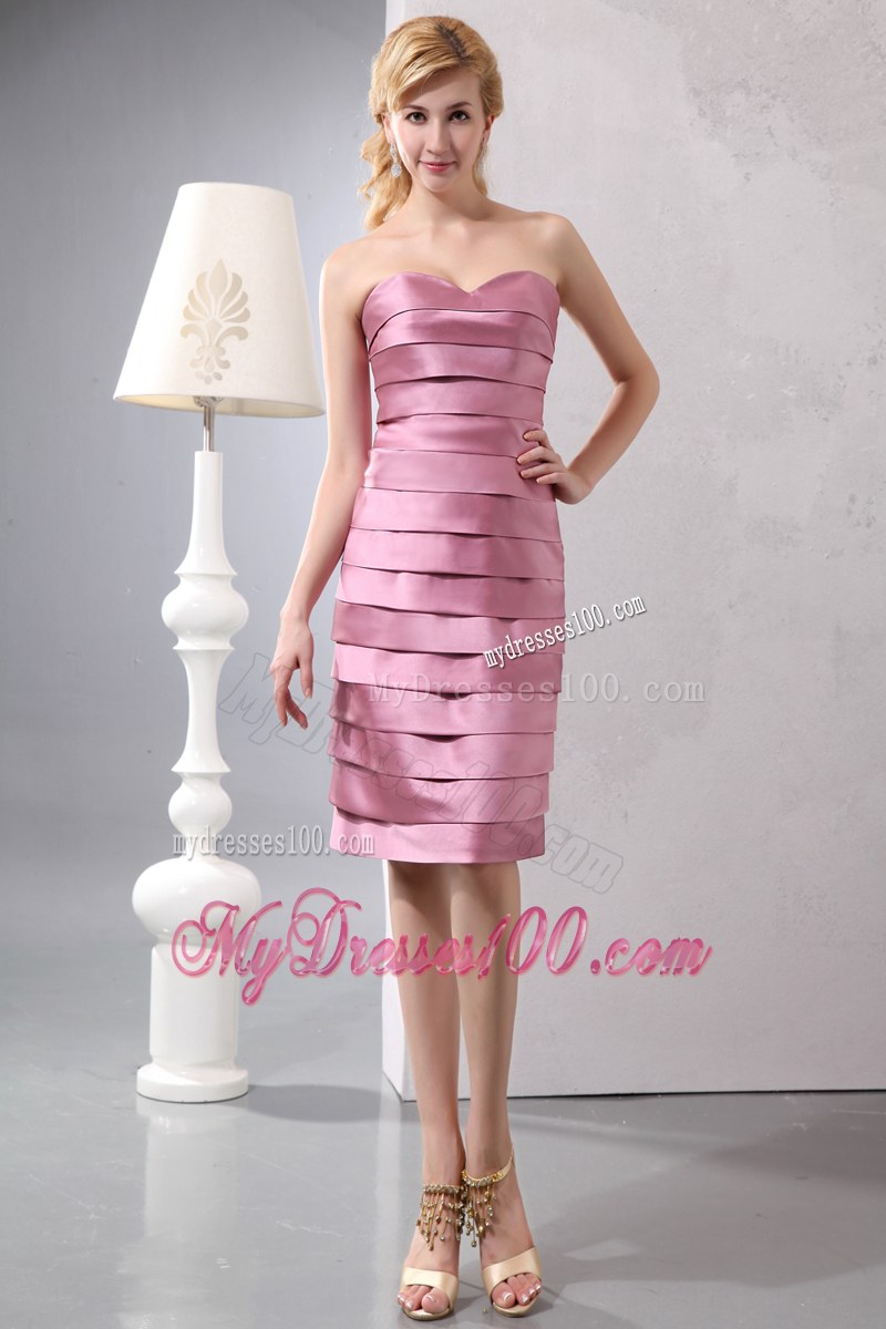 Discout Pink Column Sweetheart Ruffled Layers Mother of the Bride Dress Knee-length