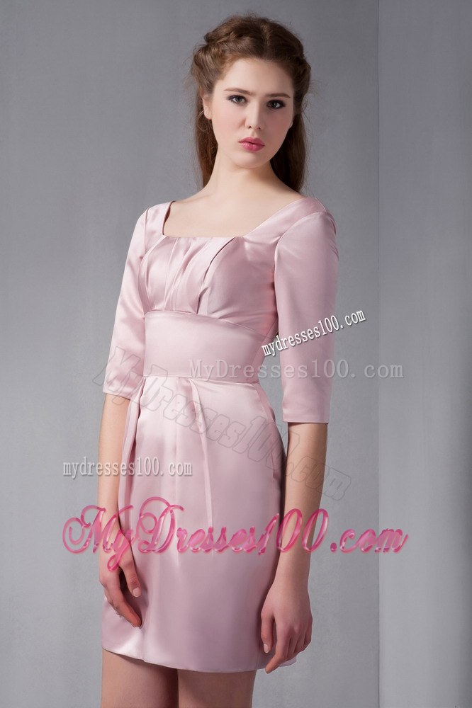 Beautiful Pink Column Square Mini-length Half Sleeves Ruching Wedding Guest Dress