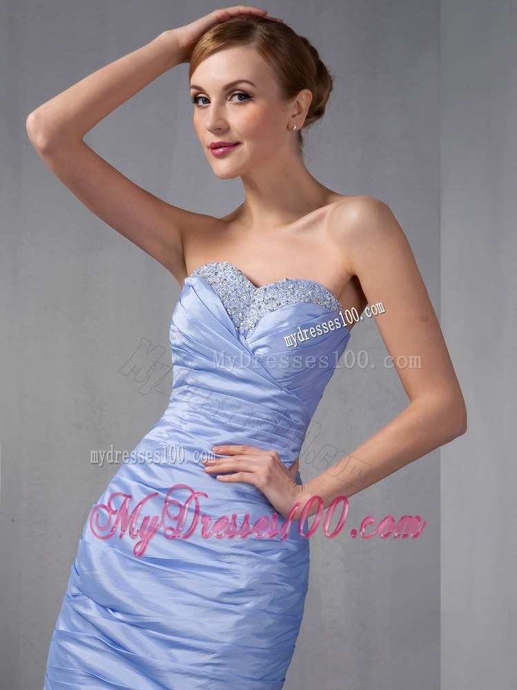 Lilac Column Sweetheart Knee-length Ruched Beading Mother of the Bride Dress