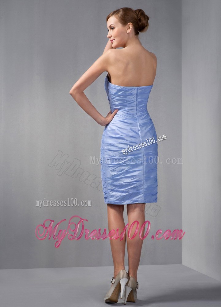 Lilac Column Sweetheart Knee-length Ruched Beading Mother of the Bride Dress