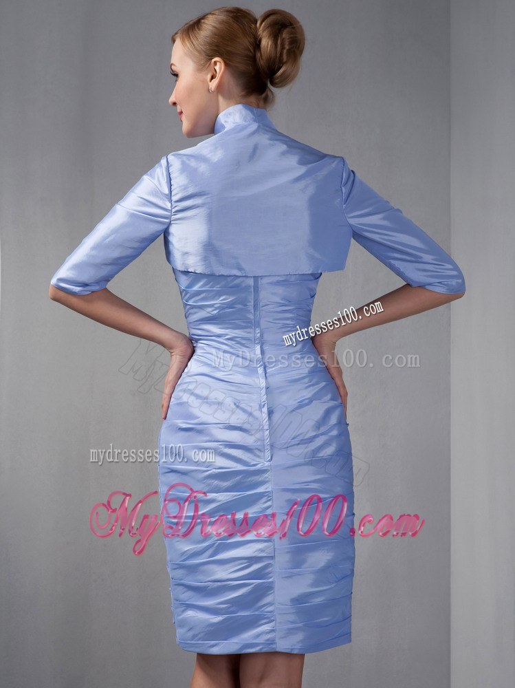 Lilac Column Sweetheart Knee-length Ruched Beading Mother of the Bride Dress