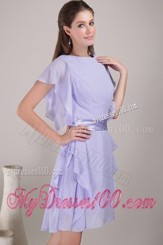 Lilac Empire Bateau Mini-length Sash Short Sleeves 2014 Mother Of The Bride Dress