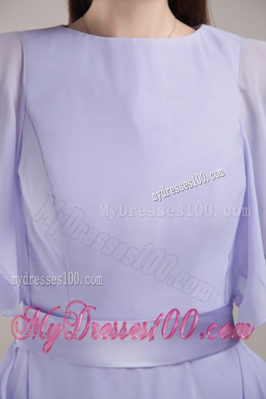 Lilac Empire Bateau Mini-length Sash Short Sleeves 2014 Mother Of The Bride Dress