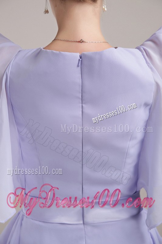 Lilac Empire Bateau Mini-length Sash Short Sleeves 2014 Mother Of The Bride Dress