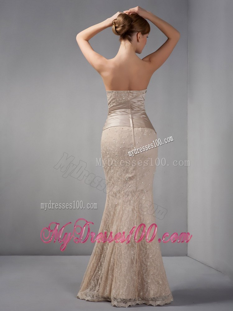 Champagne Mermaid Wedding Guest Dress off the Shoulder Beading Floor-length Lace