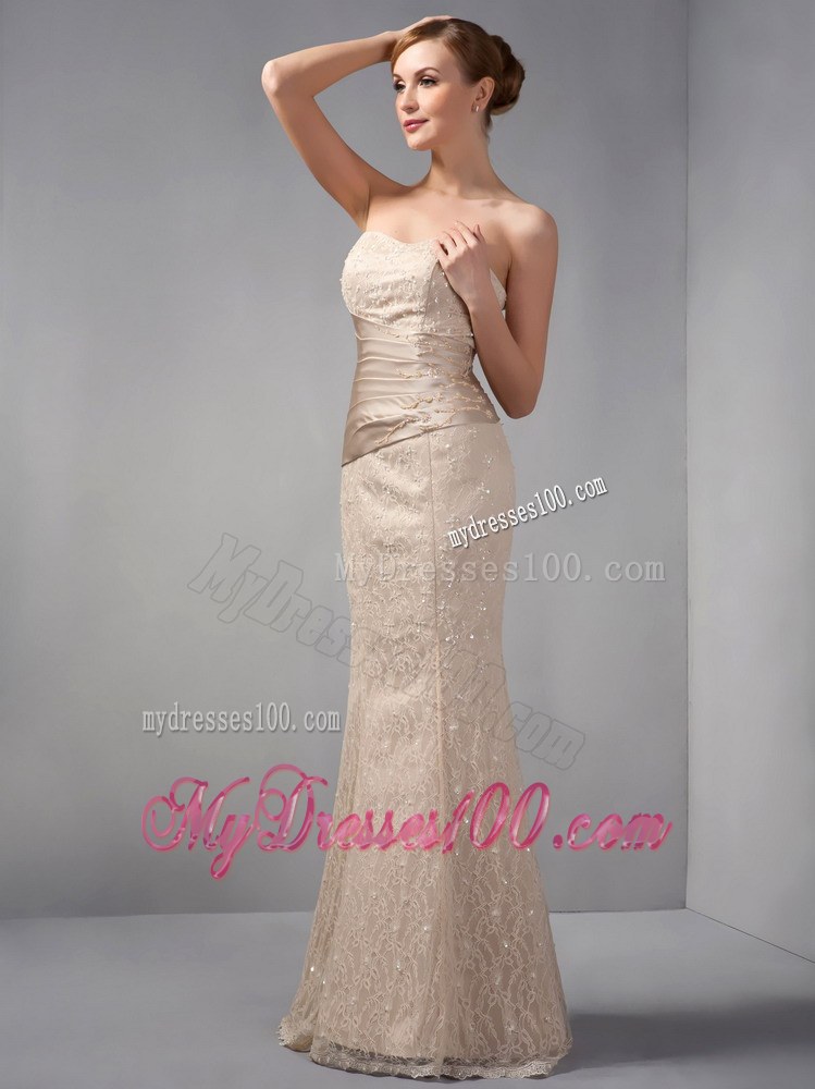 Champagne Mermaid Wedding Guest Dress off the Shoulder Beading Floor-length Lace