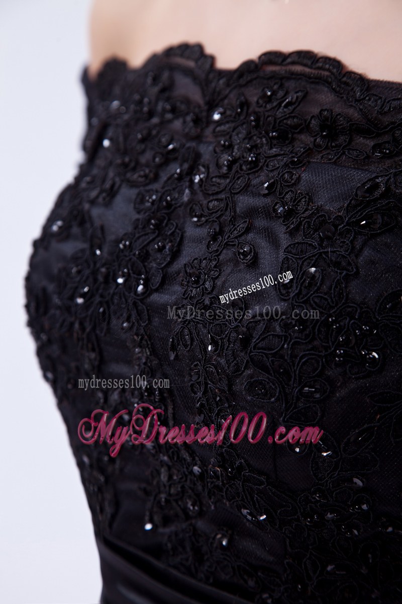 Black Half Length Sleeves Off the Shoulder Tea-length Lace Beaded Wedding Guest Dress