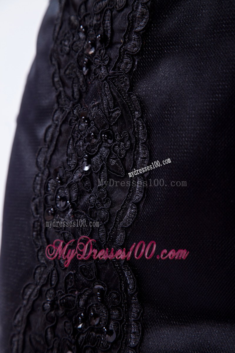 Black Half Length Sleeves Off the Shoulder Tea-length Lace Beaded Wedding Guest Dress